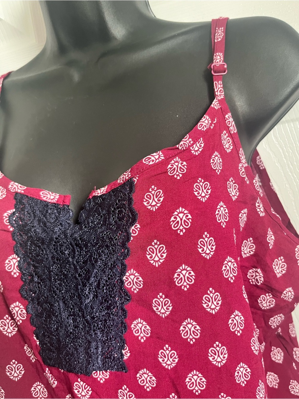 Rhapsody Noire Tank Top Boho Lace XL Sleeveless Polka Dot Summer Adjustable - Picture 3 of 7